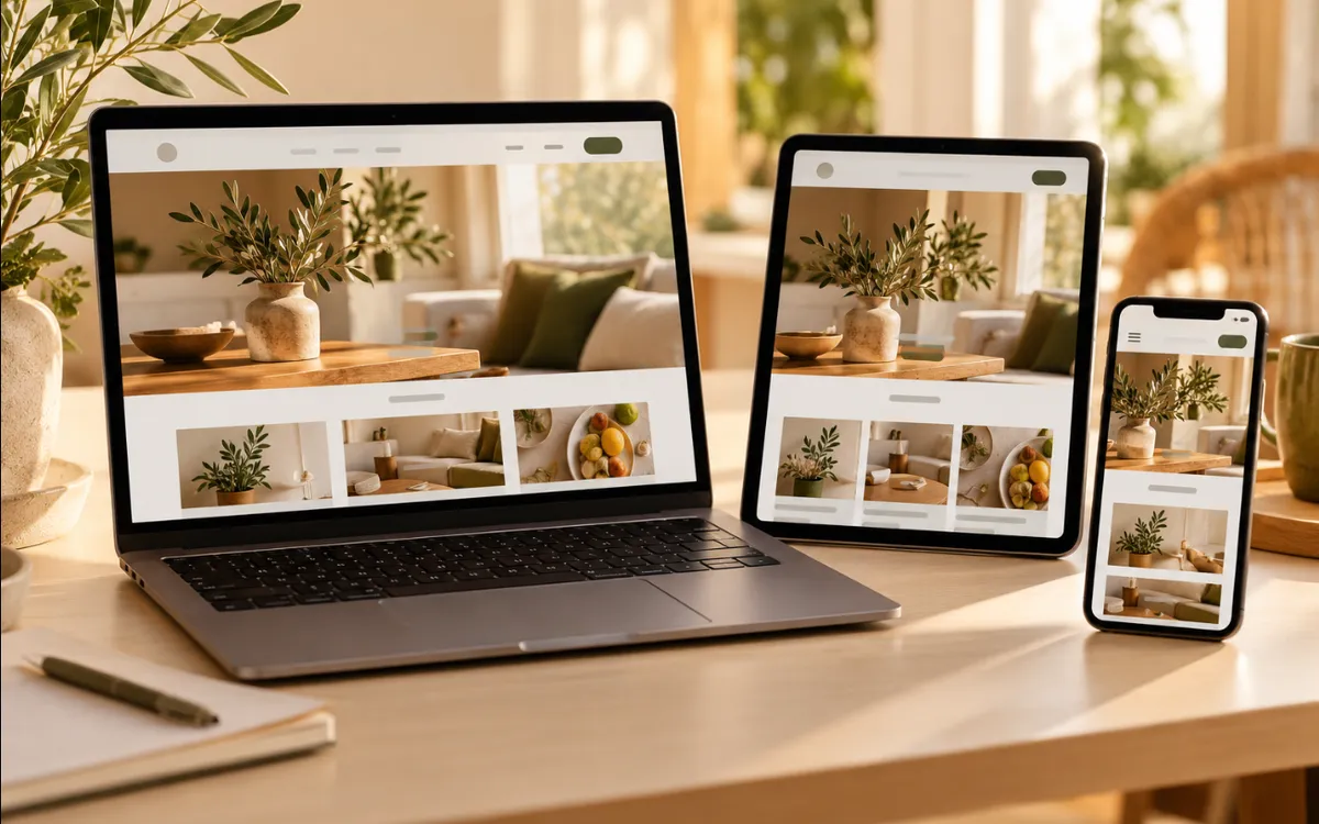 Un portátil, una tablet y un móvil muestran la misma web adaptada a cada pantalla.