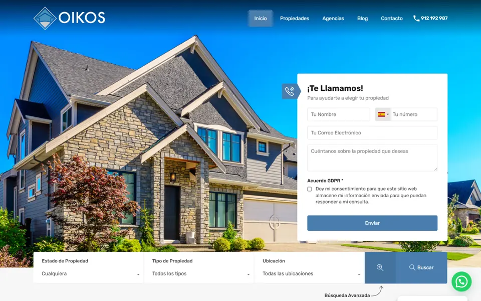 Captura de la web de Oikos Inmobiliaria